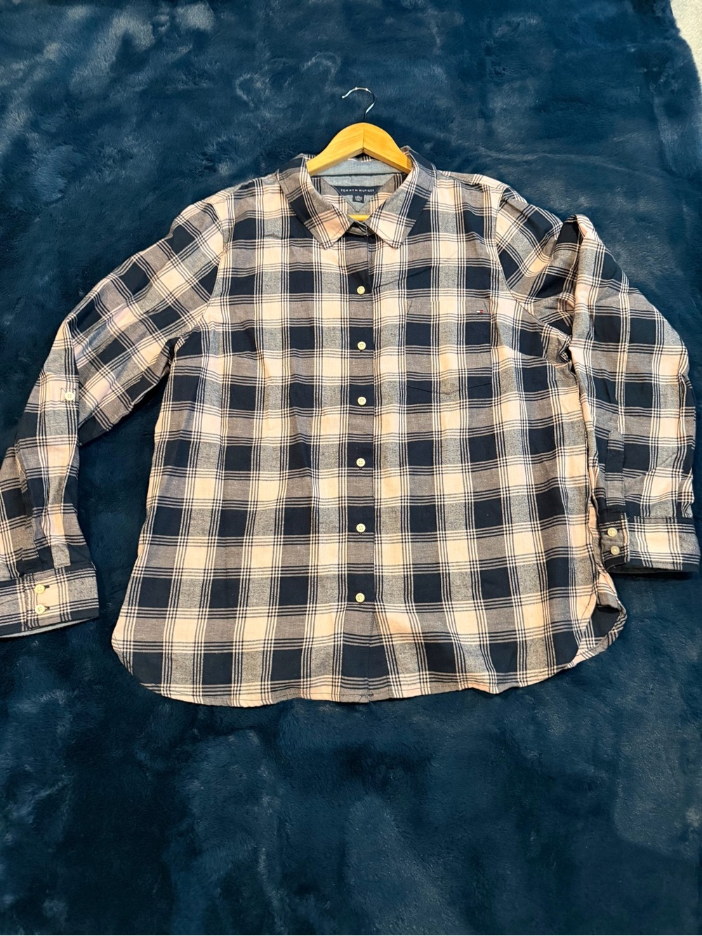 Tommy Hilfiger Navy and Cream Plaid Button-Down Shirt